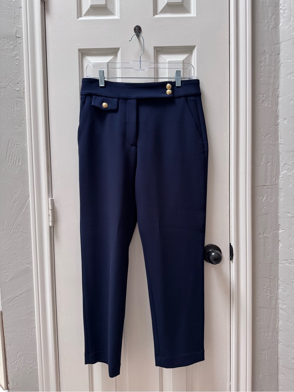 NWT Veronica Beard Size 8 Slim-Leg Renzo Pants, Navy/Gold